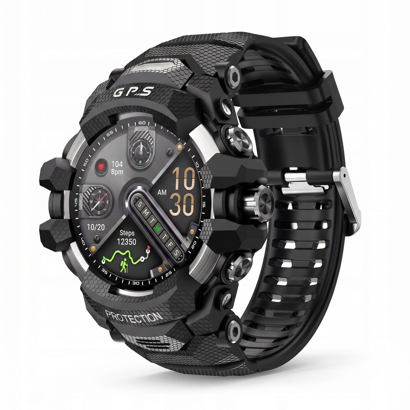 Smartwatch FitbyMed X-Raptor — czarna koperta z paskiem TPU i tarczą AMOLED