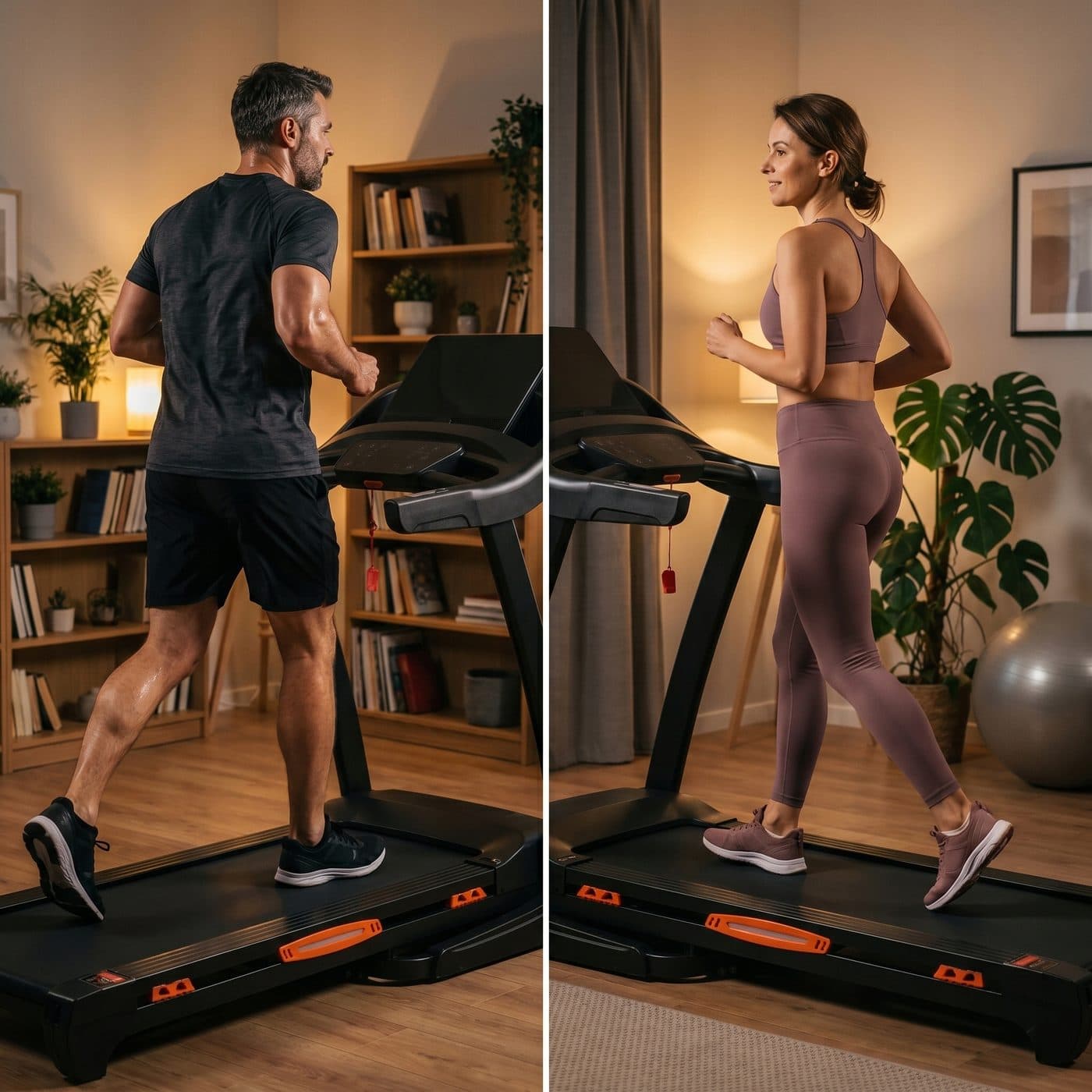 Mężczyzna i kobieta biegną na bieżniach X-Runner