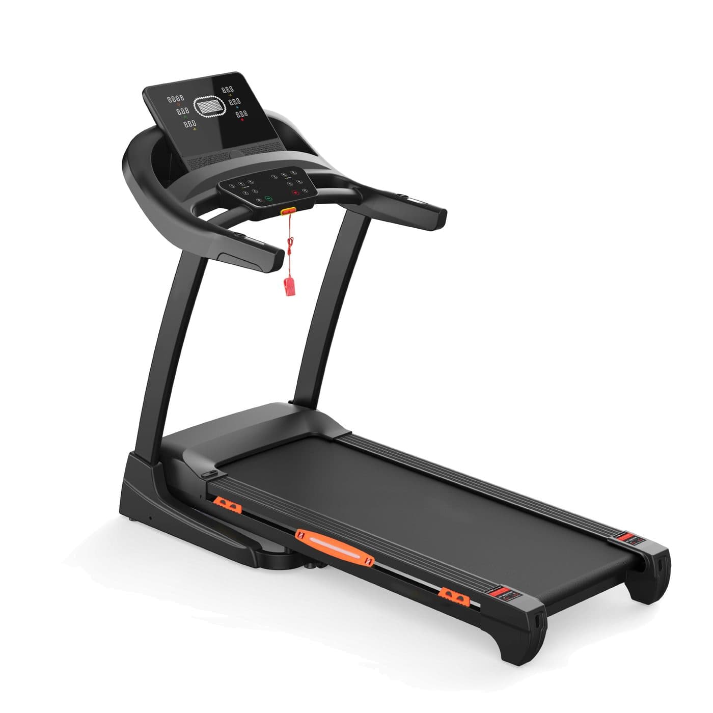 Bieżnia elektryczna FitbyMed X-Runner z konsolą LED i pomarańczowymi akcentami