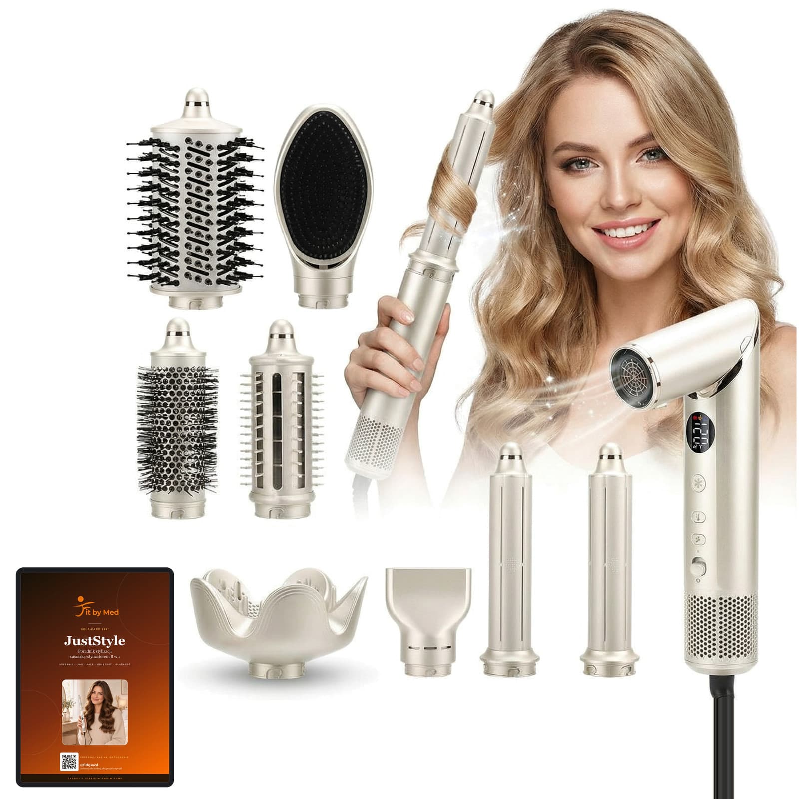 Suszarka-stylizator FitbyMed 8 w 1 z kompletem końcówek i e-bookiem